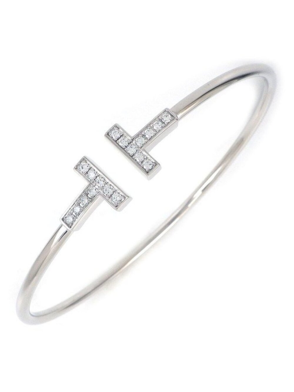 Tiffany & Co Bangle T Wire Diamond Total 18k White Gold Bracelet